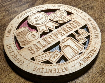Brand New Professional Hardwood Medal Ornament Coaster - Salesperson - FREE SHIPPING