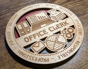 Brand New Professional Hardwood Medal Ornament Coaster - Office Clerk - FREE SHIPPING