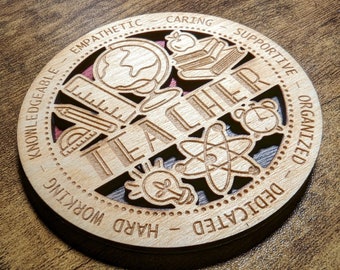 Brand New Professional Hardwood Medal Ornament Coaster - Teacher - FREE SHIPPING