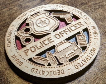 Brand New Professional Hardwood Medal Ornament Coaster - Police Officer - FREE SHIPPING