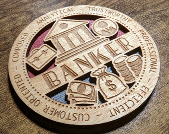 Brand New Professional Hardwood Medal Ornament Coaster - Banker - FREE SHIPPING