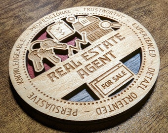 Brand New Professional Hardwood Medal Ornament Coaster - Real Estate Agent - FREE SHIPPING