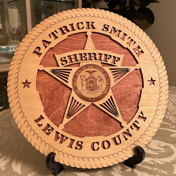 Brand New Personalized Wooden Plaque - 5 Pointed Star Sheriff w/State Seal - FREE SHIPPING