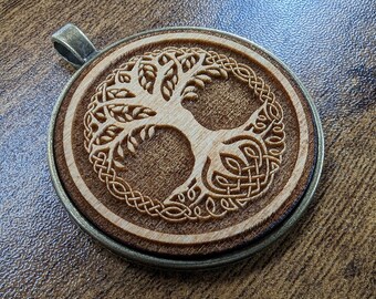 Brand new hardwood and bronze pendant of the Viking Symbol (Rune) Yggdrasil or "Tree of life."