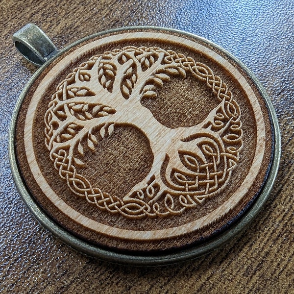 Brand new hardwood and bronze pendant of the Viking Symbol (Rune) Yggdrasil or "Tree of life."