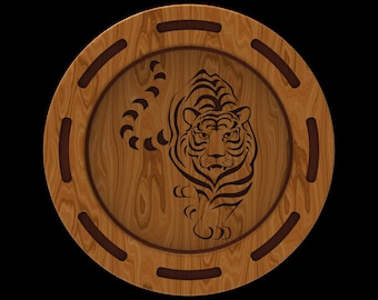 Digital Files: SVG for Laser, Plasma, or CNC Cutting, STL for 3D Printing, Including Step model - Tiger 4 Layered Plate Design.