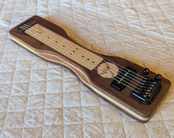 Mini Travel Headless Lap Steel Guitar – Walnut & Maple, P90 Pickup, Gig Bag