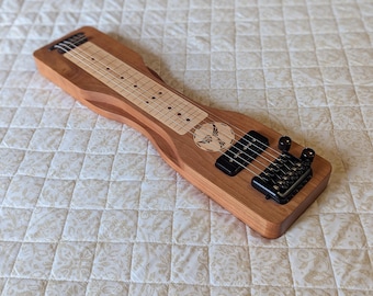 Mini Travel Headless Lap Steel Guitar – Cherry & Maple, P90 Pickup, Gig Bag