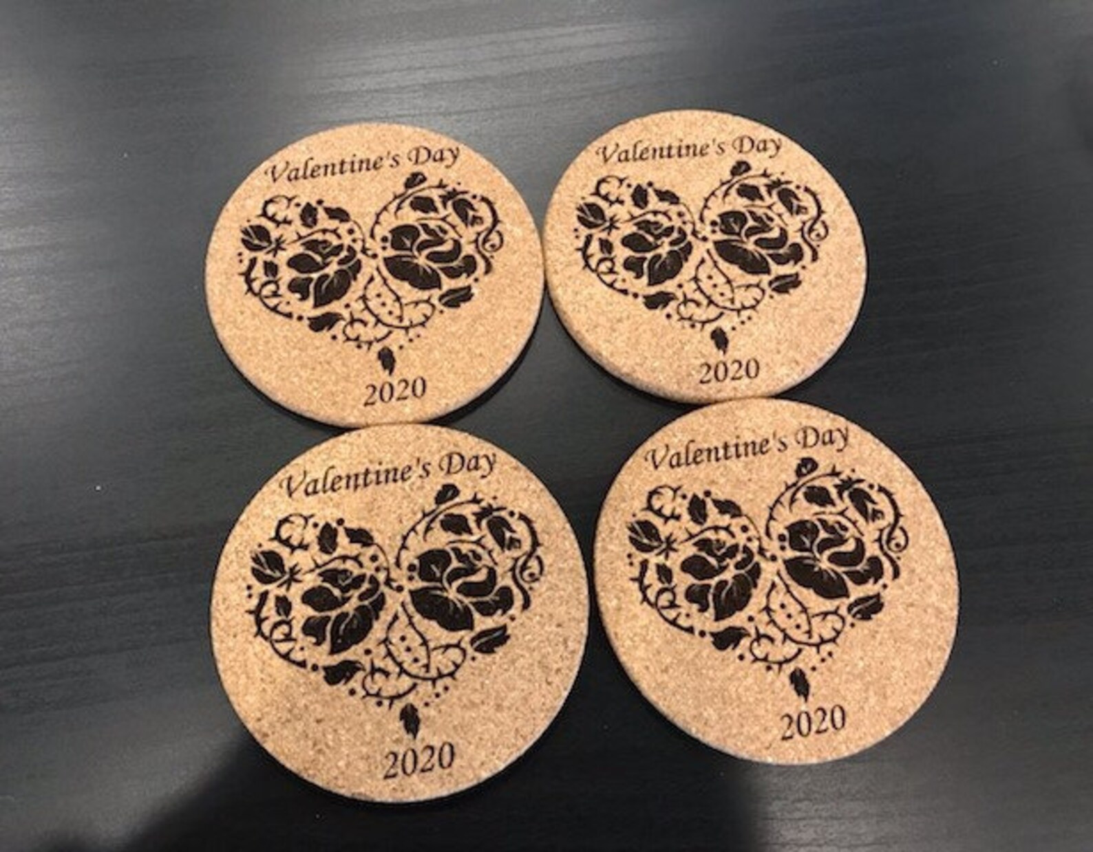 Set of 4 Laser Engraved Cork Coasters Valentine's Day Etsy