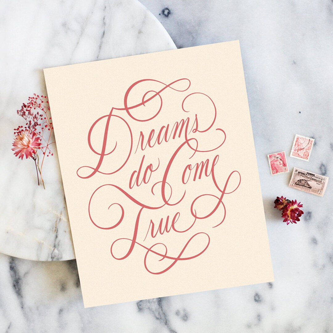 Dreams Come True Wall Art, Bridal Shower Quote Art, Quote Print Wedding