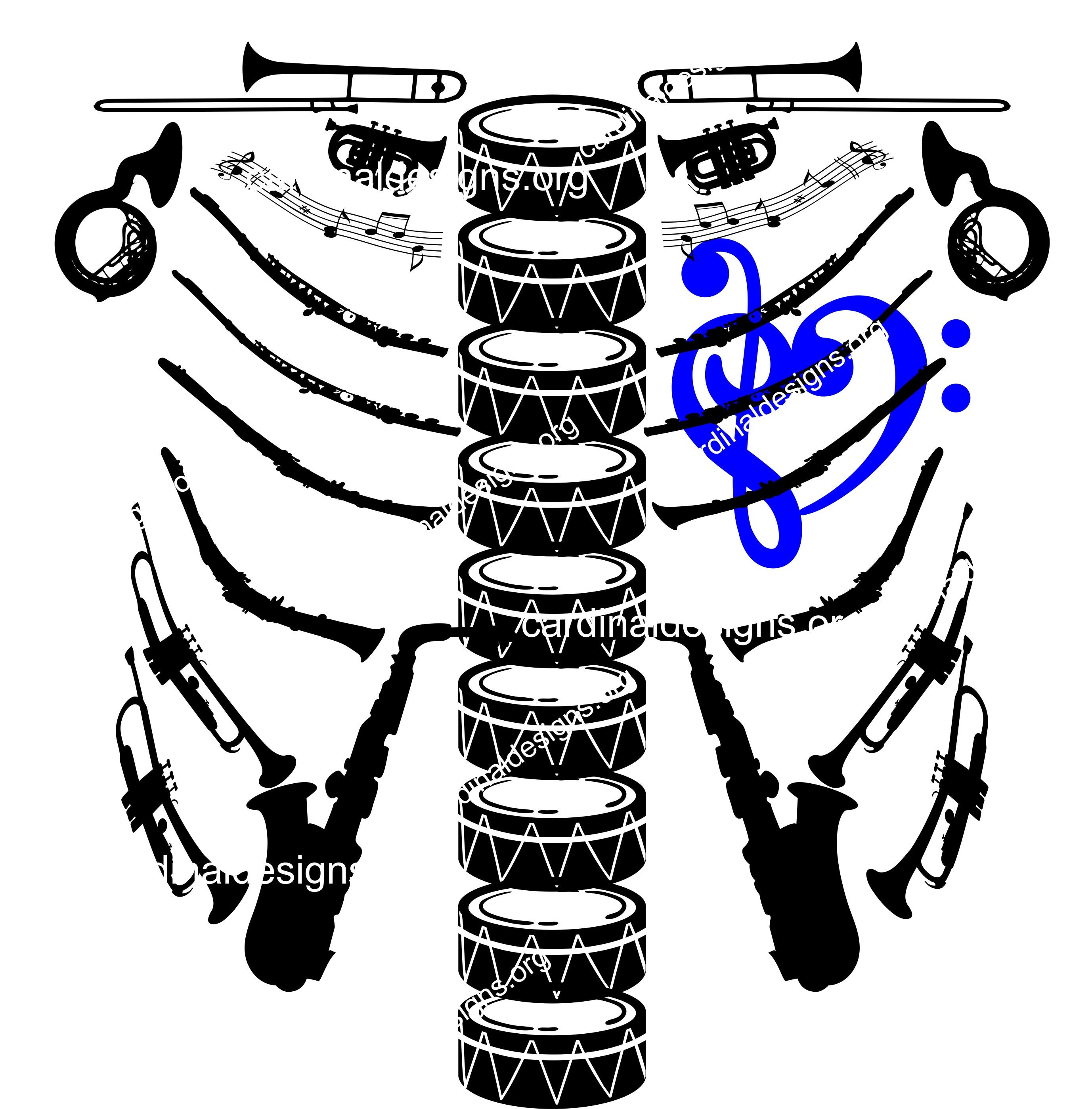 Marching band instruments skeleton ribs SVG