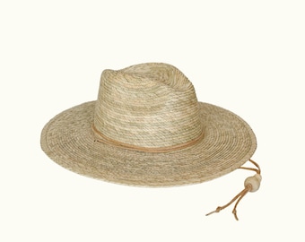 La Playa Straw Fedora Hat With Chin Cord, flat brim fedora hat, straw sun hat, lifeguard hat, summer hats for women, straw beach hat,