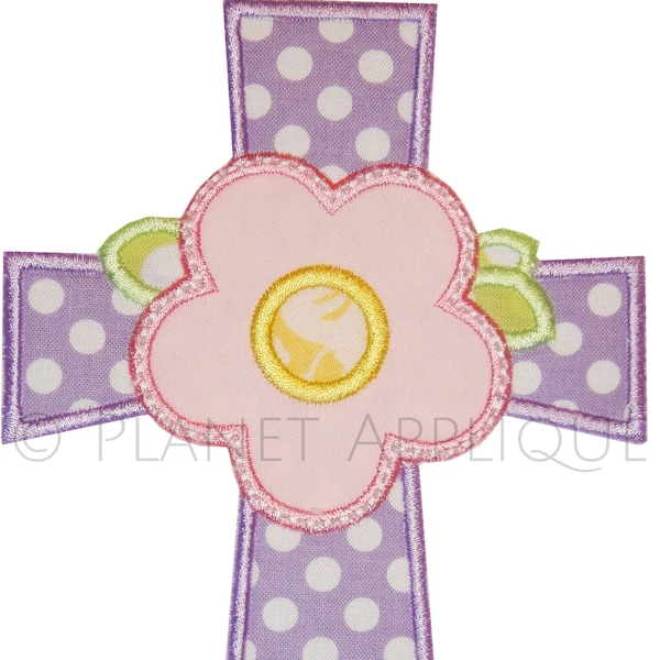 Spring Floral Cross Applique Machine Embroidery Design for Easter Calvary