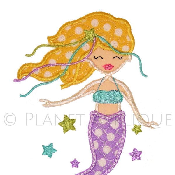 Mermaid 2 Applique Machine Embroidery Design Under the Sea