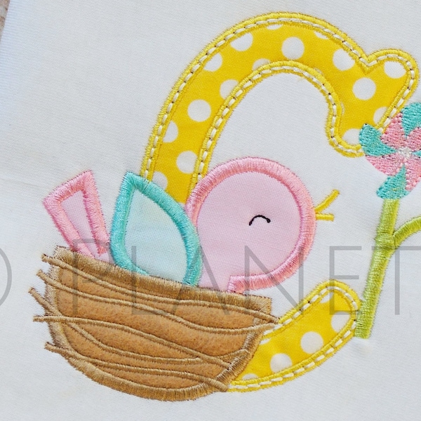 Birds Nest Applique Alphabet Monogram Font Machine Embroidery Design For Spring Easter