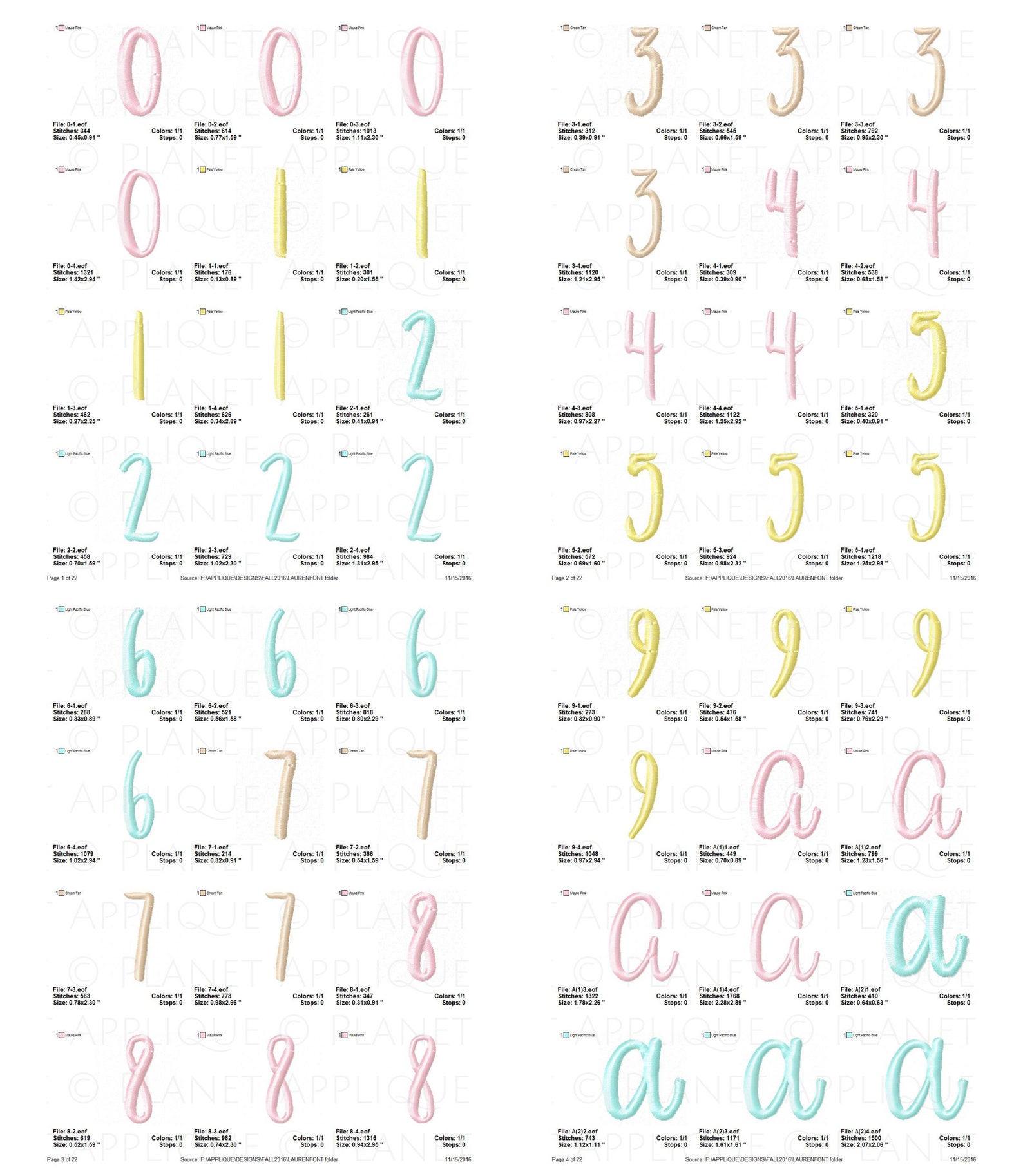 Lauren Cursive Script Monogram Font Alphabet Machine Embroidery Designs