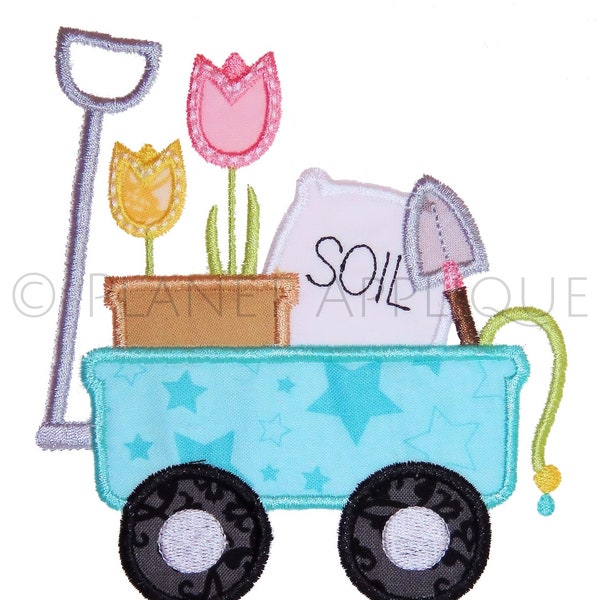 Spring Floral Wagon Applique Machine Embroidery Design for Easter Garden