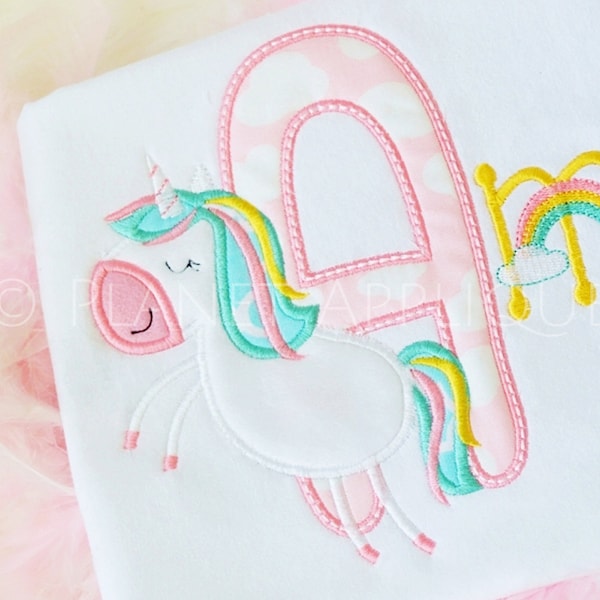 Unicorn Applique Alphabet Monogram Font Machine Embroidery Designs