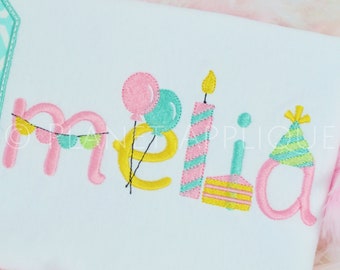 Birthday Font Alphabet Monogram  Machine Embroidery Designs