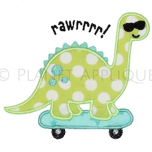 Skateboard Dinosaur Applique Machine Embroidery Design