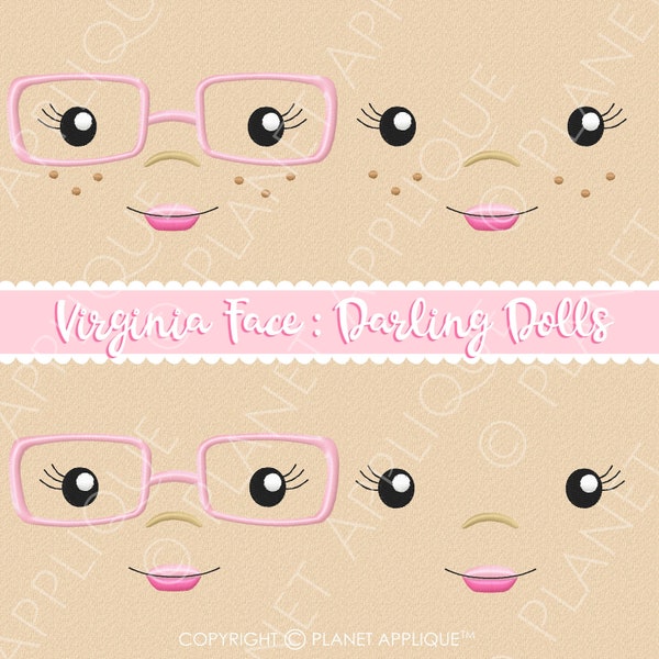 Dans le cerceau Virginia Cloth Rag Doll Broderie Visage Designs