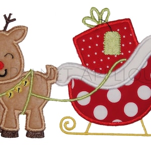 Reindeer and Sleigh Applique Machine Embroidery Design Christmas