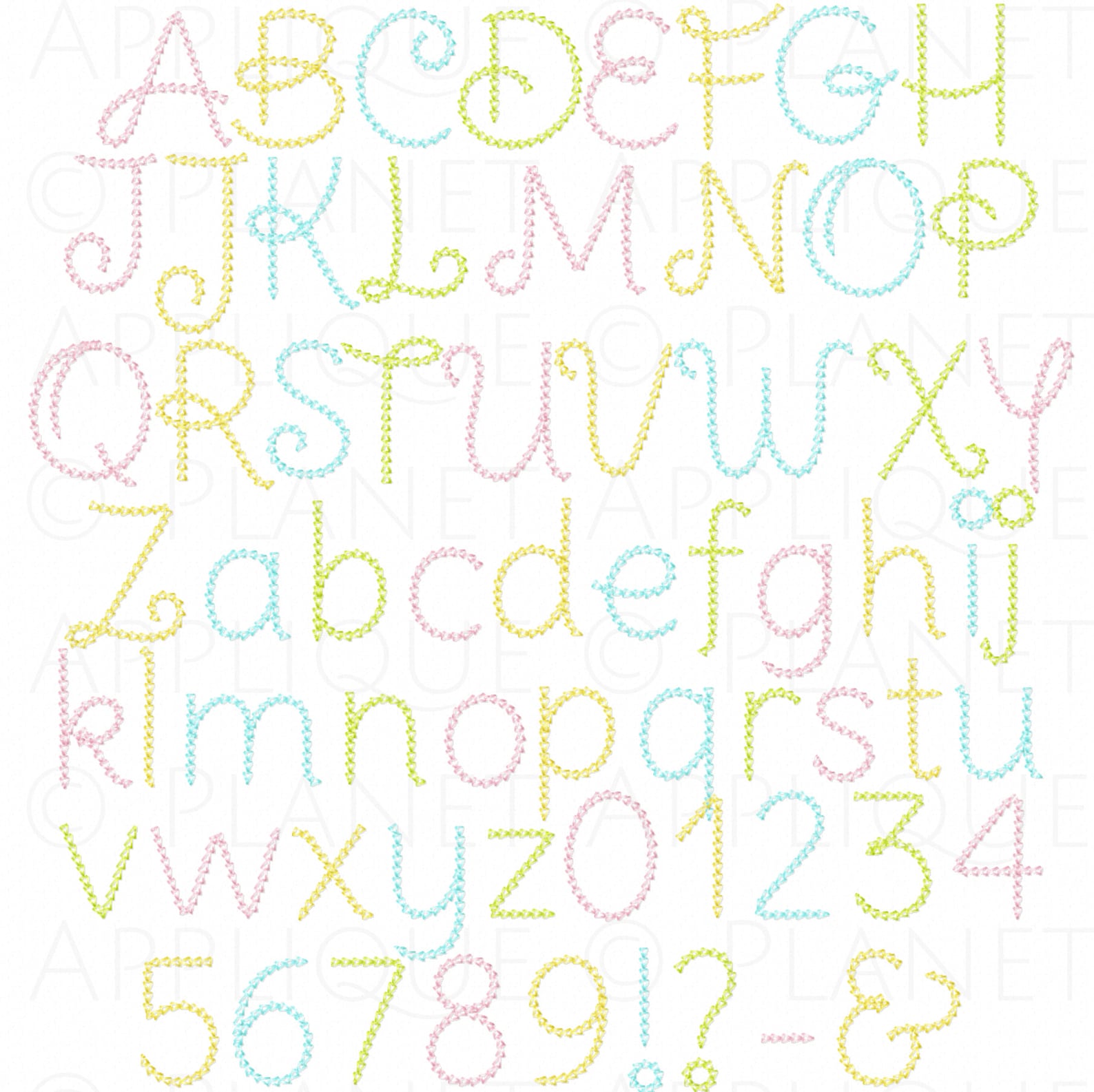 Jasmine Chain Stitch Cursive Script Monogram Font Alphabet Machine ...