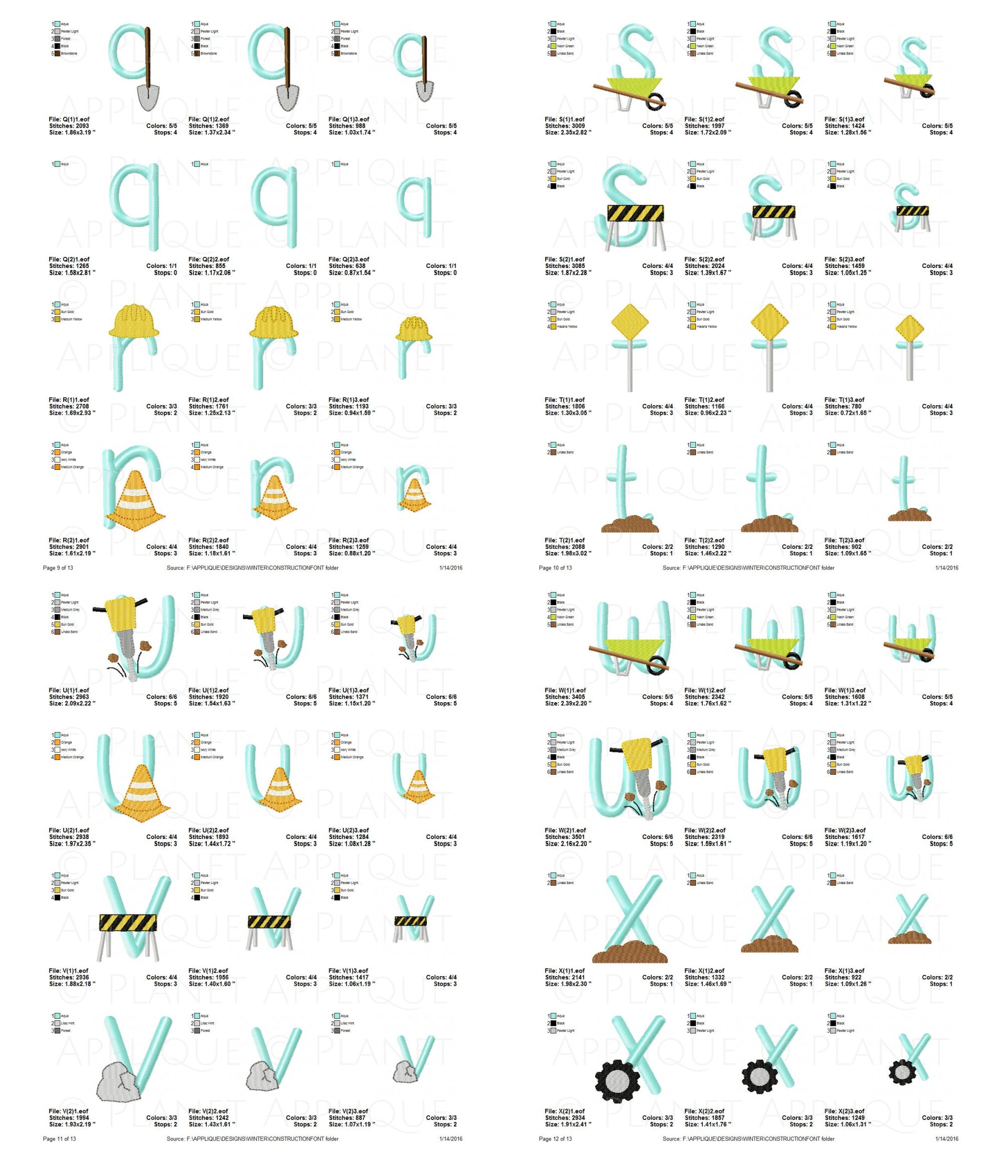 Construction Monogram Font Machine Embroidery Design Excavator Crane ...