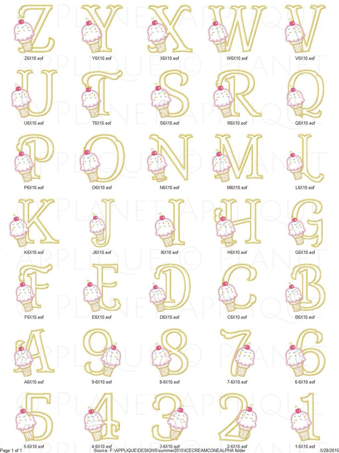 Ice Cream Cone Cursive Script Applique Alphabet Monogram Font Machine ...