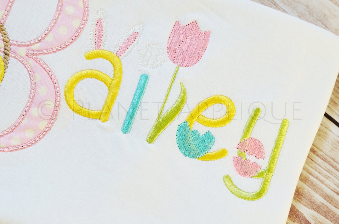 Easter Monogram Font Machine Embroidery Design Flowers Spring Bunny - Etsy