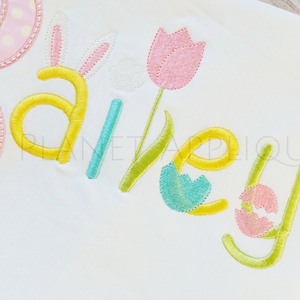Easter Monogram Font Machine Bordado Diseño Flores Conejo de Primavera