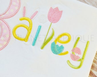 Easter Monogram Font Machine Embroidery Design Flowers Spring Bunny