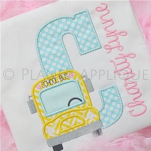 School Bus Monogram Applique Alphabet Font Machine Embroidery Designs for Back to School