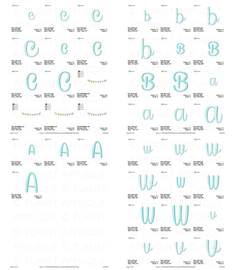 Puede incluir: Un conjunto de dise&ntilde;os de bordado que presentan las letras A, B, C y W en color azul claro. Los dise&ntilde;os est&aacute;n en varios tama&ntilde;os y son perfectos para crear proyectos personalizados.