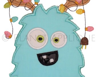 Christmas String Lights Monster Applique Machine Embroidery Design for Holiday Winter