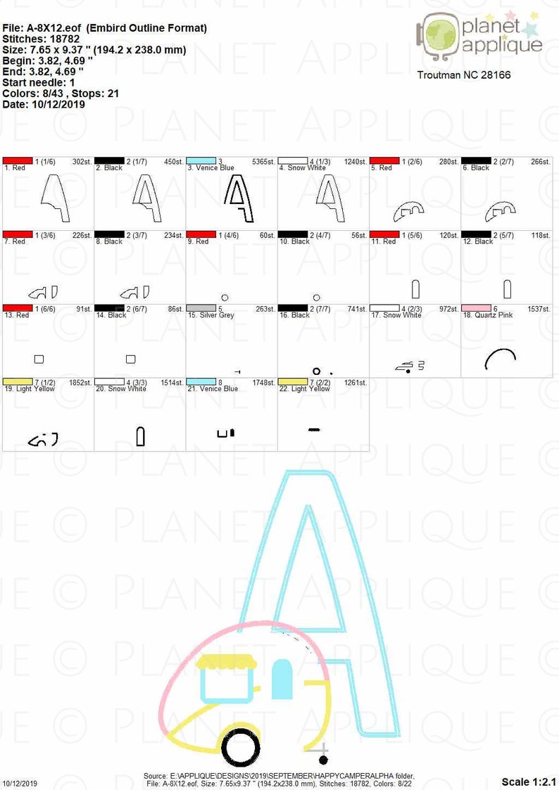 Cartoon Rv Letters Happy Camper Applique Alphabet Monogram Font Machine Embroidery Design ...