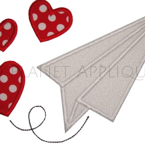 Paper Airplane Valentine Heart Applique Machine Embroidery Design Valentines Day