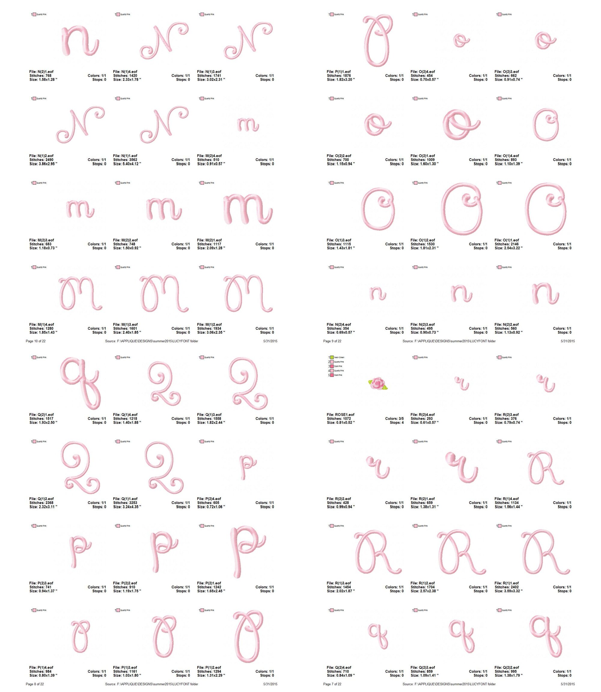 Lucy Monogram Cursive Script Alphabet Font Machine Embroidery Designs ...