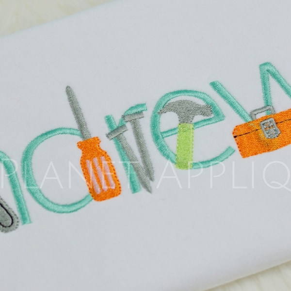 Tool Font Monogram Machine Embroidery Design Alphabet for Construction