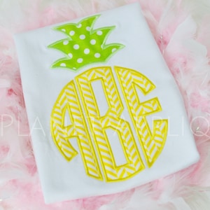 Pineapple Applique Alphabet Monogram Font Machine Embroidery Design for Summer Beach Aloha
