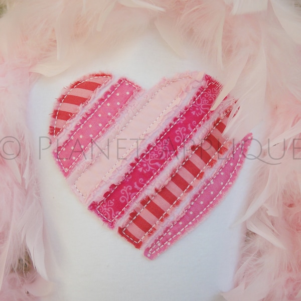 Shabby Valentine Heart Applique Machine Embroidery Design Valentines Day