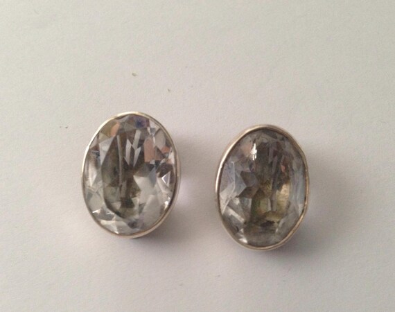 Vintage Sterling Silver Rock Crystal Clip Earrings by TURE DESIGNS View 2