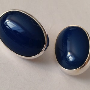 Sterling Silver Blue Onyx Post Earrings: 14K Gold Bezel by Ture