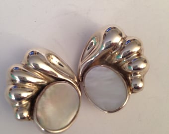 Signature Sterling Silver Mother of Pearl Clip Earrings - Ture Design