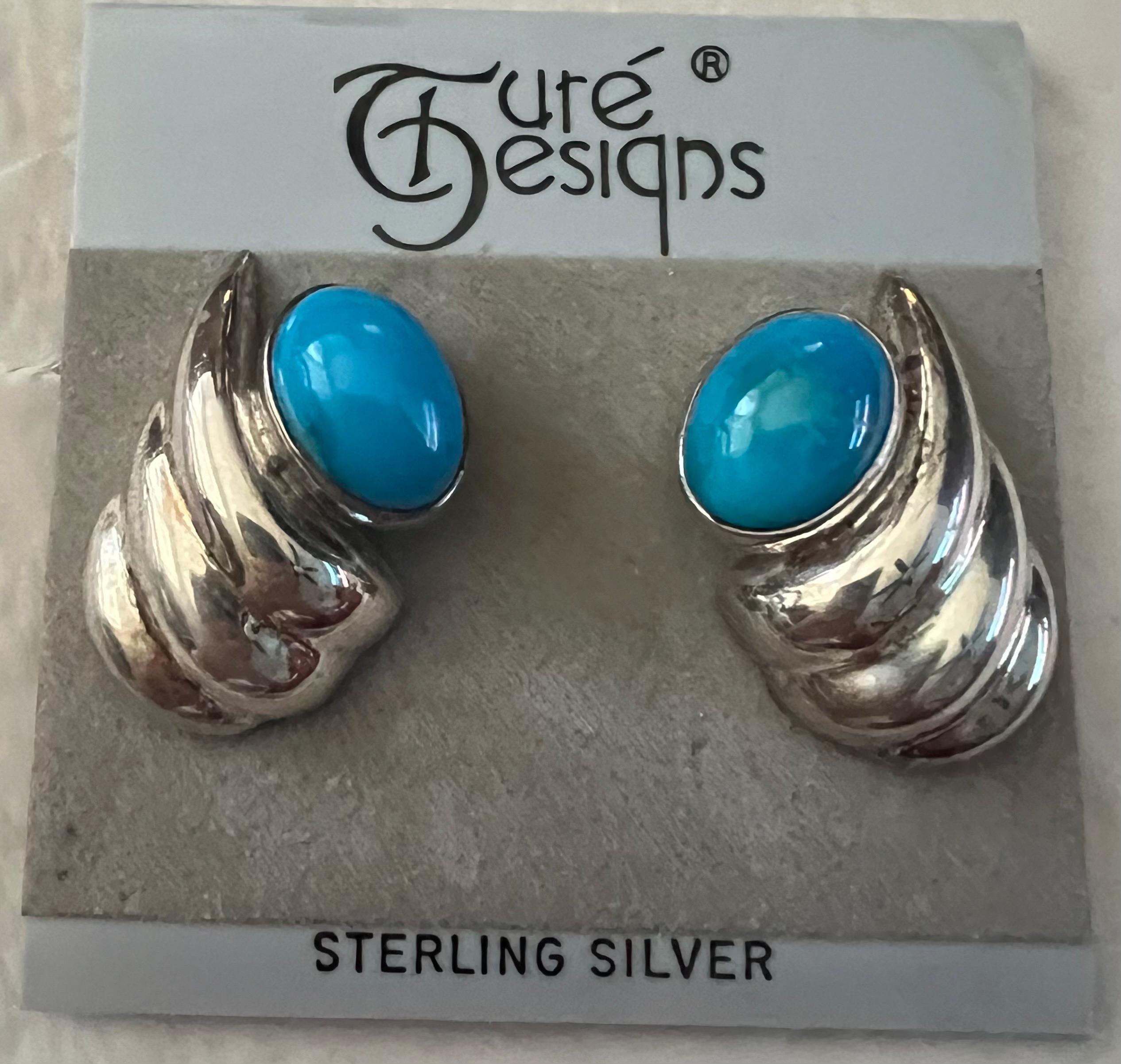 Signature sterling silver .925 bezel set clip earrings with genuine turquoise stone TURE
