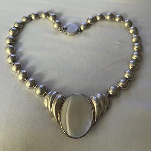 Vintage Sterling Silver Collar Necklace: Mother of Pearl Statement Jewelry by Ture designs