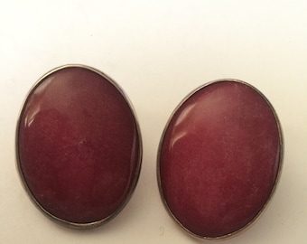 Sterling Silver Berry Jasper Clip Earrings - Handmade 1980s by Ture