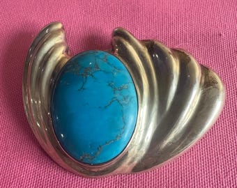 Designer vintage sterling silver .925 coat pin brooch Turquoise by TURE designs.