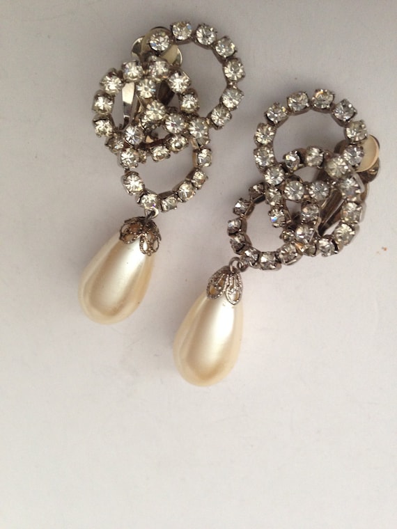 Boucles D'Oreilles Vintage Strass Blanc & Or - Clip Années 80 - Neuf Parfait (Vieux Stock)