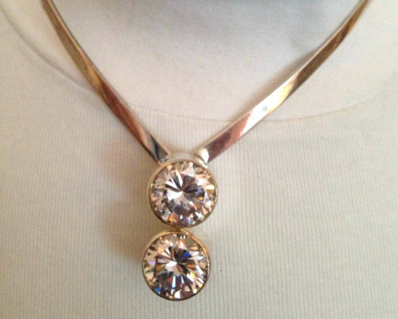Interlocking Vintage Sterling Silver Collar Necklace: 16mm Cubic ...
